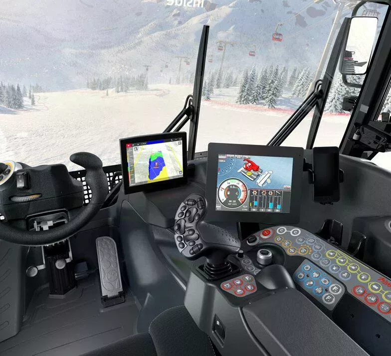 Die Bedieneinheit des Cockpits des PistenBully 800.