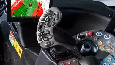 The joystick in the cockpit of PistenBully 400