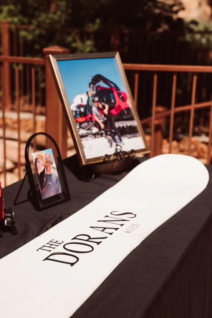 One of the tables at the Dorans' PistenBully themed wedding.