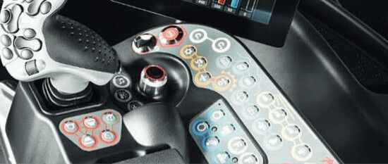 The joystick in the cockpit of the PistenBully 600.