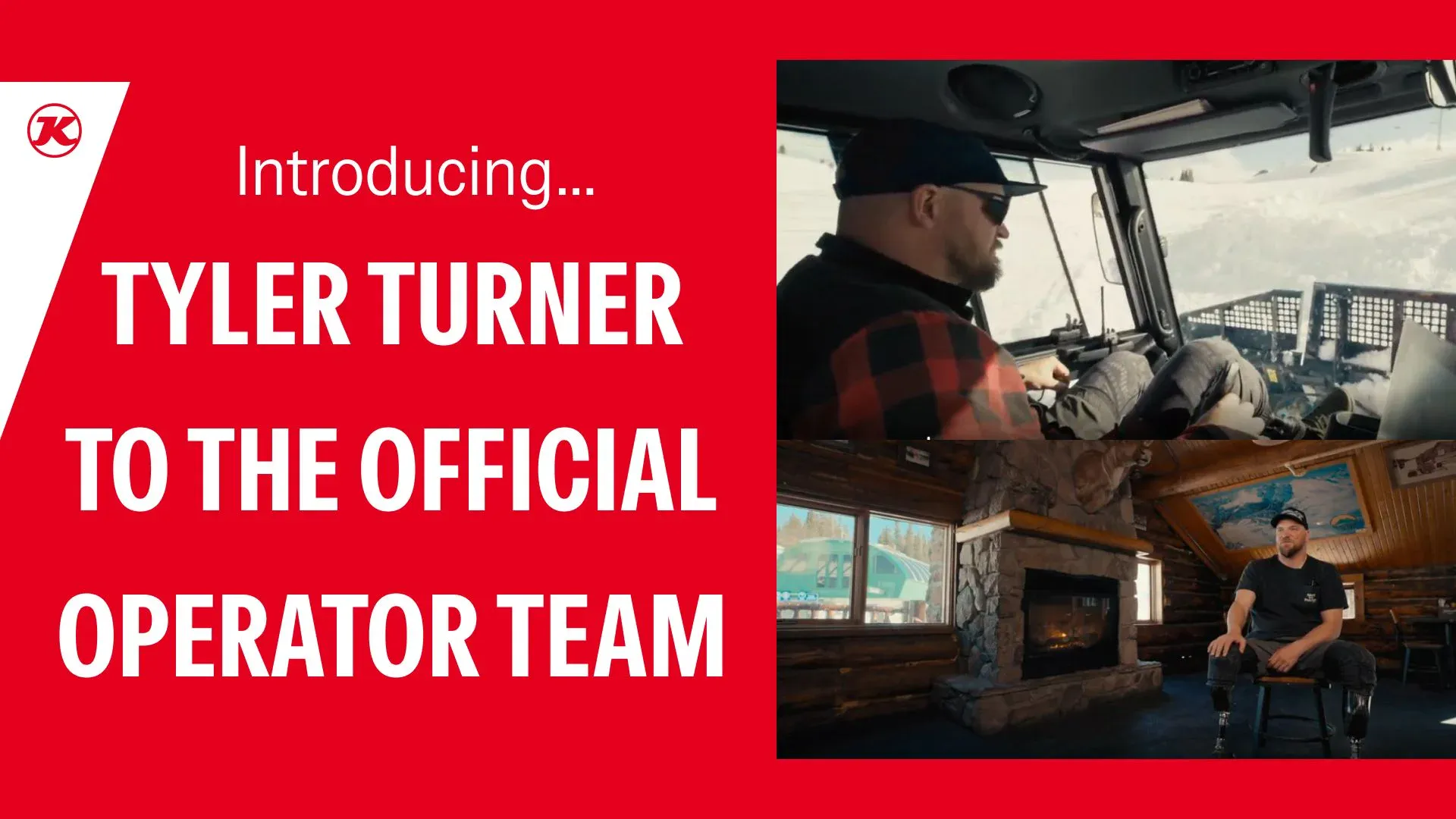 Tyler Turner in a snowcat and in the Sunshine Village Lodge.