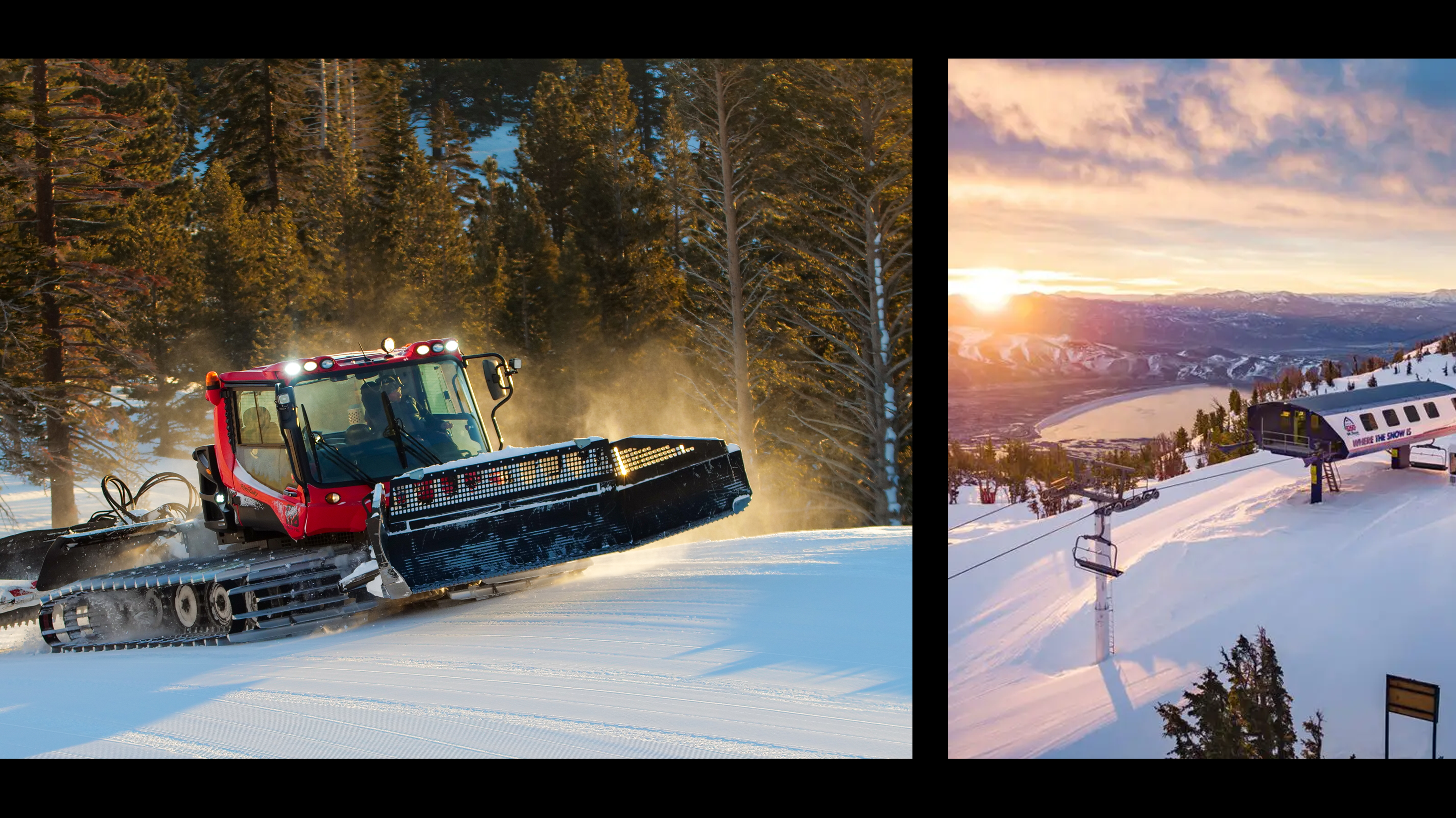 A PistenBully at Mt Rose and the beautiful view from the summit.