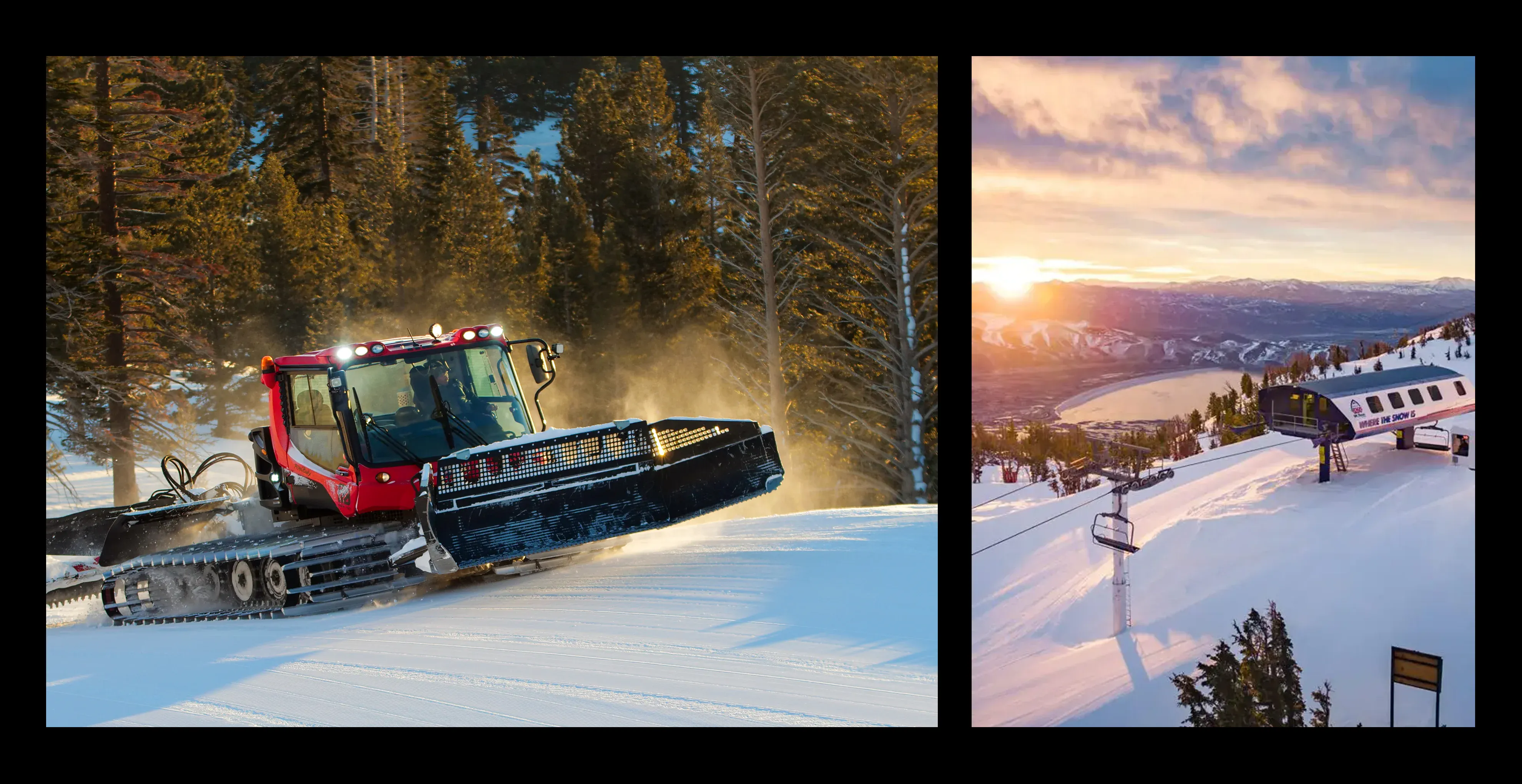 A PistenBully at Mt Rose and the beautiful view from the summit.