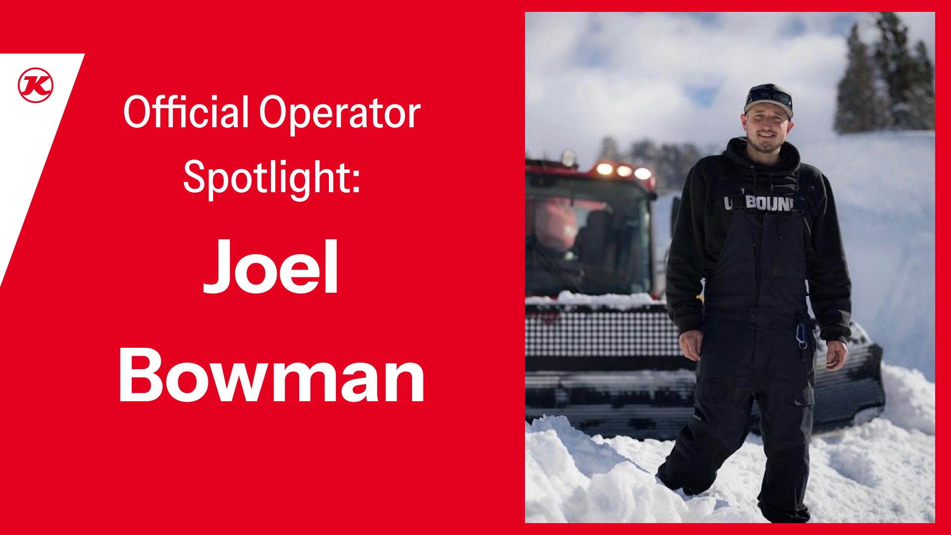 Joel Bowman standing in front of his PistenBully