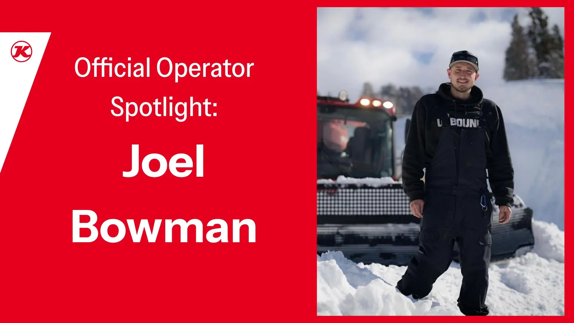 Joel Bowman standing in front of his PistenBully