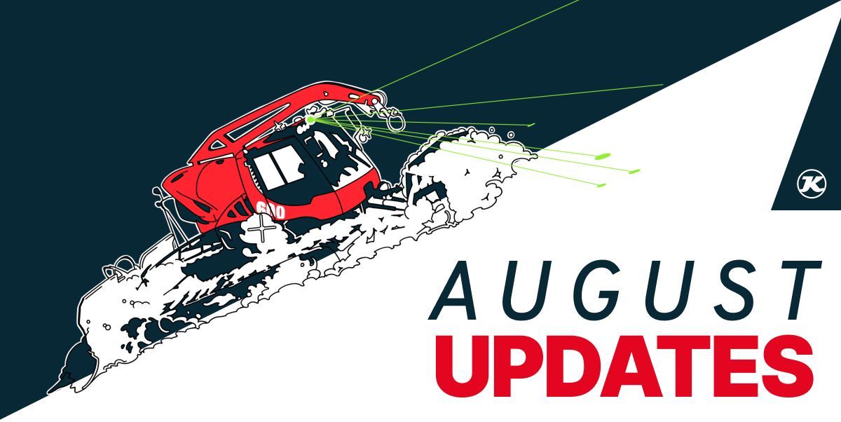 An animated PistenBully with the words "August Updates."